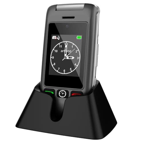 artfone G6 4G Unlocked Senior Cell Phone, Senior Flip Phone with Charging Dock for Elderly, Large Fonts, 2.4" Dual-LCD, SOS Button, Loud Speaker, 1300mAh Battery, Camera, Time Reporting - Grey
