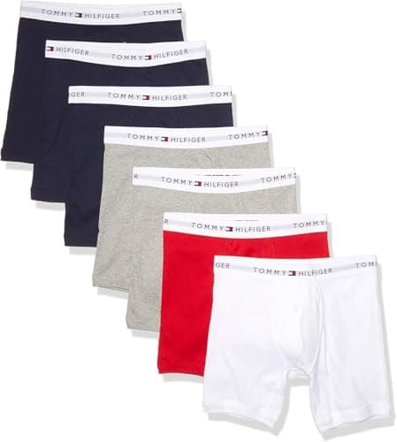 Tommy Hilfiger Men's Underwear Cotton Classics Megapack Boxer Brief - Amazon Exclusive, 3 Navy, 2 Grey Heather,1 Red, 1 White, Medium