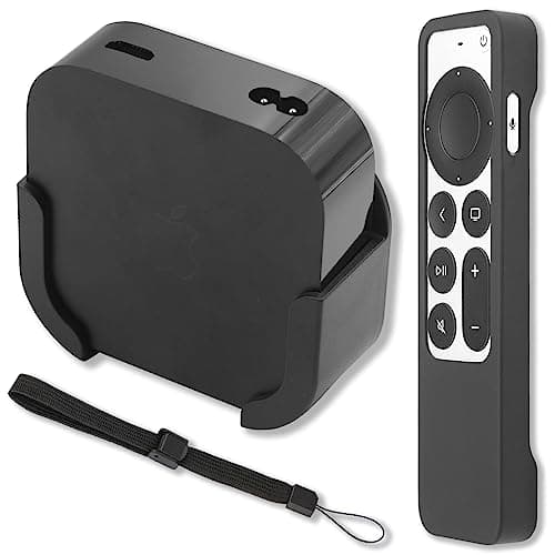 Pinowu TV Mount Compatible with 2022 Apple TV 4K 3rd Generation, Wall Mount Bracket Holder with Black Silicone Remote Protective Case Compatible with Apple TV Siri Remote 3rd Gen