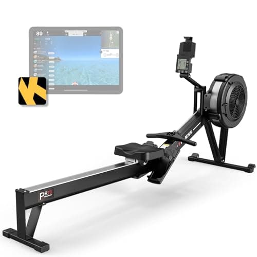 PASYOU PR70 Black Rowing Machine - Commercial-Grade Foldable Air Rowing Machine with 10-Level Resistance, Bluetooth LCD Monitor, Adjustable Device Holder - 350LBS Load