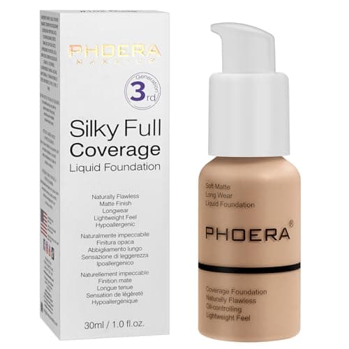 PHOERA Foundation,PHOERA Foundation Makeup for Women, PHOERA Full Coverage Foundation,30ml PHOERA 24HR Matte Oil Control Concealer (104- Buff Beige)