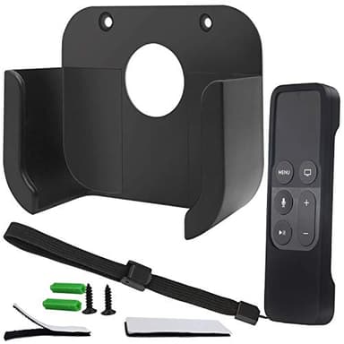 Wall Mount Bracket Holder with Remote Cover Compatible for Apple TV4 4K - Pinowu TV Mount and Siri Remote Protective Case Suitable for Apple TV 4/4K[5th Gen] (Black)