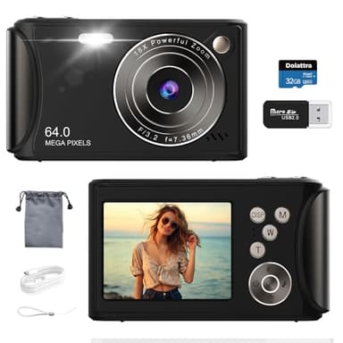 4K Digital Camera for Photography, 64MP Autofocus Vlogging Camera for YouTube, Anti-Shake, LED Screen, 18X Zoom, Point and Shoot Digital Camera for Teens Adult Beginner, 32GB High-Speed SD Card