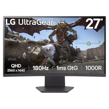 LG Ultragear™ 27GS60QX 27-inch QHD (2560x1440) Curved Gaming Monitor | 1ms (GtG), 180Hz | Curved Display Eye Comfort Black
