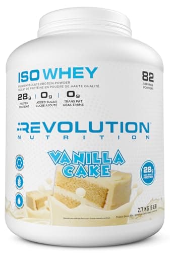 Revolution Nutrition, Iso Whey, Protein Powder 6LB, 100% Isolate, Premium Formula, Gluten Free, Low Carb, Lean Muscle Mass for Men & Women, 28g Of Protein Per Scoop, 2.72 Kg, 82 Servings (Vanilla Cake, 6 Pound)