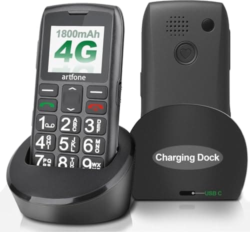artfone C1+4G Cell Phone for Seniors, Large Buttons Basic Phone, SOS Button, Charging Dock, Voice Time, Speed Dial, Hands-Free, Large Font, Loud Speaker, FM Radio, Simple Mobile Phone, 1800mAh, Black