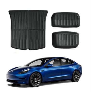 DESLE Tesla Model Y Trunk Mats All Weather Trunk Mats & Trunk Cargo Linvers Custom Fit Eco-Friendly,Rubber Odorless,TPE Material 3Pcs New Model Y 2020-2025