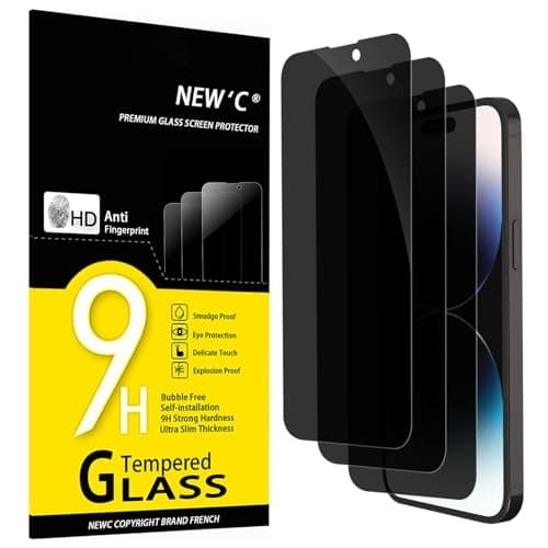 NEW'C 3 Pack Privacy Screen Protector for iPhone 14 Pro Max (6.7"), Balanced 35-Degree Privacy Angle with Eye Protection, Ultra Durable 9H Hardness, Bubble-Free