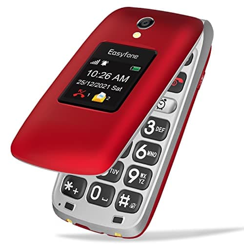 Easyfone Prime-A1 Pro 4G Flip Mobile Phone for Seniors, 2.4'' HD Display, Big Buttons, Clear Sound, SOS Button, 1500mAh Battery with a Charging Dock, FCC IC Certified (Red)