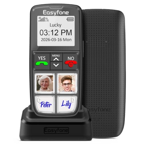 Easyfone Prime-T6 4G Unlocked Easiest-to-Use Cell Phone for Seniors, Black