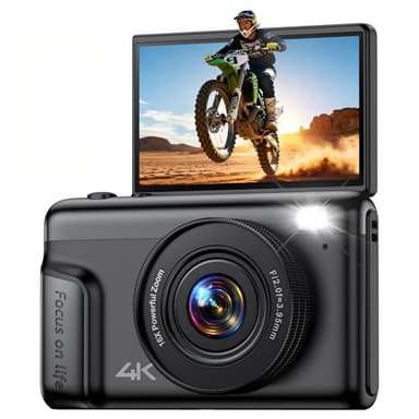 4K Digital Camera Photography for Vlogging: 64MP Compact Cameras with Flip Screen 16X Zoom - Gift for Beginners/Enfant/Teen - Vintage Appareil Photo Video Cam Black for Boys Girls No SD Card