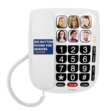 SMPL Landline Photo Memory Big Button Phone for Seniors - One-Touch Dialing, Large Buttons, Amplify by Call, Alzheimer's, Dementia - Ideal Phone for Seniors (Model 56010)