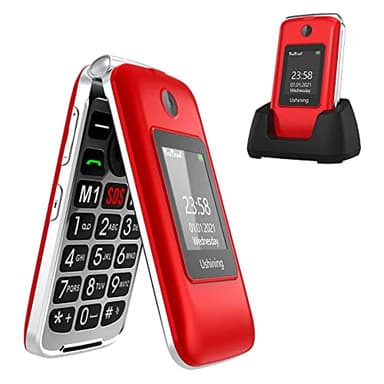 Unlocked Senior Flip Cell Phone with 2.8 Inch Colour LCD Display, Big Button SOS Emergency Key Compatible Easy-to-Use Basic Cell Phone with Charging Dock(Red)