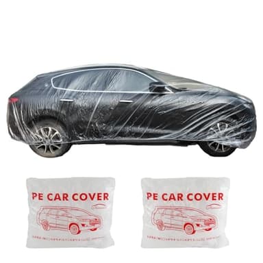 Wogomz 2PCS Disposable Car Cover, 15.7×24.7 ft Clear Plastic Car Cover with Elastic Band, Waterproof Car Snow Cover All Weather, Outdoor Full Exterior Covers for Automobiles SUV