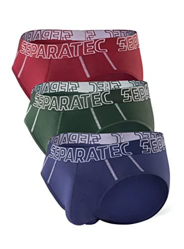 Separatec Mens Underwear Briefs, Soft Breathable Cooling Rayon Made from Bamboo Underwear, Dual Pouch Mens Briefs 3 Pack(S,Navy Blue/Olive Green/Maroon)
