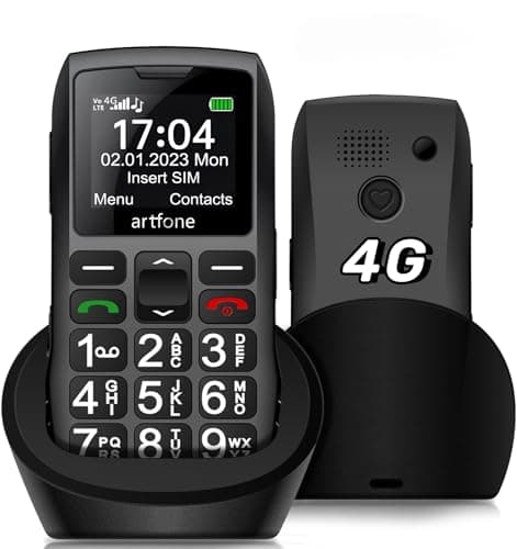 4G SIM-Free Mobile Phone for The Elderly with Big Button, LTE Unlocked Easy to Use Basic Senior Phones with SOS Function,Loud Volume,1800 mAh,Single SIM Slot,Charging Dock and Flashlight