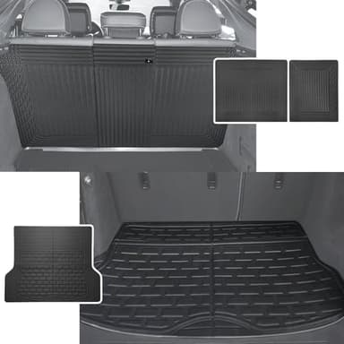 TripleAliners Vehicle Mat Universal Fit Trunk Cargo Liner All-Weather XPE Material Rear Cargo SeatBack Protector Trimmable Design Compatible with Most Vehicle Sedan SUV(Seat Back Cover+Trunk Mat)