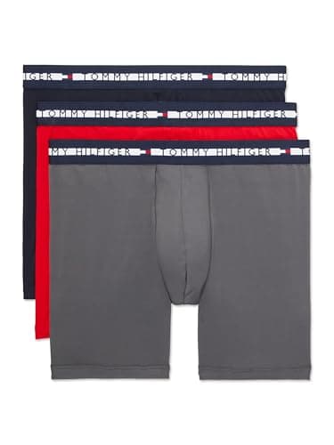 Tommy Hilfiger Men's Comfort Plus 3-Pack Boxer Brief, Dark Ash, Primary Red, Navy, Large