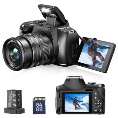 4K Digital Camera 72MP Autofocus Vlogging Camera for YouTube WiFi 3.0'' Flip Screen Point and Shoot Cameras with 12X Optical Zoom, 2 Batteries, 64GB Card for Beginner Photographer