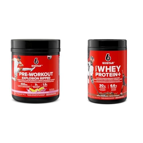 Pre Workout + Weight Loss Formula, Six Star Preworkout Explosion Ripped Energy Powder & Whey Protein Powder, Six Star 100% Whey Protein Plus, Whey Protein Isolate & Peptides, Lean Protein Powder