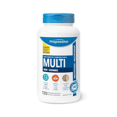 Progressive Advanced Daily Multivitamin for Adult Men, with Saw Palmetto, Fenugreek and Maca. Supports Immune Health, Energy, and Mood, 100% Complete, Canadian-Made, 120 Count