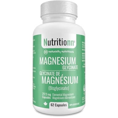 Magnesium Glycinate Supplement - 62 Capsules x 212.5 mg Elemental Magnesium, 425 mg Once Daily for Men and Women - Pure Chelated Bisglycinate for Good Health and Sleep - Made in Canada by Nutritionn