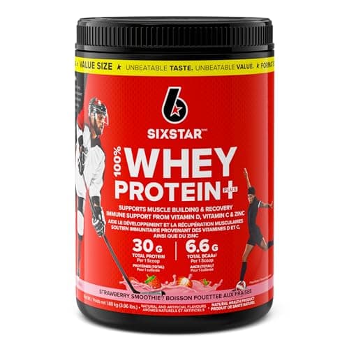 Whey Protein Powde, Six Star 100% Whey Protein Plus, Whey Protein Isolate & Peptides, Lean Protein Powder for Muscle Gain, Whey Isolate Protein Shake, Strawberry, 4 lbs