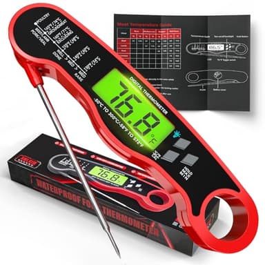 AWLKIM Meat Thermometer Digital - Fast Instant Read Food Thermometer for Cooking, Candy Making, Outside Grill - Waterproof, Backlit Display, Hold Function