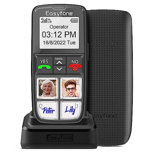 Easyfone T6 4G Easiest-to-Use Senior Mobile Phone | 4 Large Direct Picture Dial Buttons | Clear Sound | SOS Button | Charging Dock (Black)