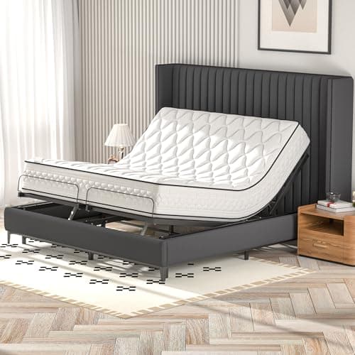 HOXPETY Adjustable Bed Frame King Size Electric Adjustable Bed Base with Head and Foot Incline Low-Noise Motor and Remote Control, Electric Bed Frame Fit for Most Mattress, Black
