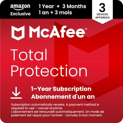 McAfee Total Protection 2025 | 3 Devices | 15 Month Subscription with Auto-Renewal| Cybersecurity software includes Antivirus, Secure VPN, Dark Web Monitoring | Amazon Exclusive | Online Code
