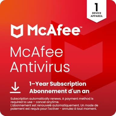 McAfee AntiVirus Protection 2025 | 1 PC (Windows)| Cybersecurity software includes Antivirus Protection, Internet Security Software | 1 Year Subscription with Auto-Renewal| Online Code
