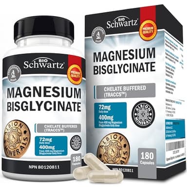 Magnesium Glycinate | Calm Magnesium for Sleep & Relaxation | Muscle, Bone & Joint Support | Maximum Absorption | Mag Bisglycinate Supplement 400mg | Made in Canada | 180 Ct. (2-Month Supply)