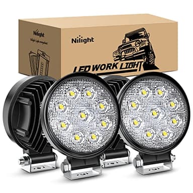Nilight led pods 4PCS 27W Round Flood LED Light Bar Driving Lamp Waterproof Jeep Off Road Fog Lights for Truck Car ATV SUV Jeep Boat 4WD ATV, 2 Years Warranty