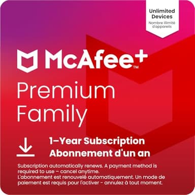 McAfee+ Premium Family 2025 Unlimited Devices | All-In-One Cybersecurity Software includes Unlimited VPN, Identity Monitoring, and Antivirus | 1 Year Subscription with Auto-Renewal| Online Code