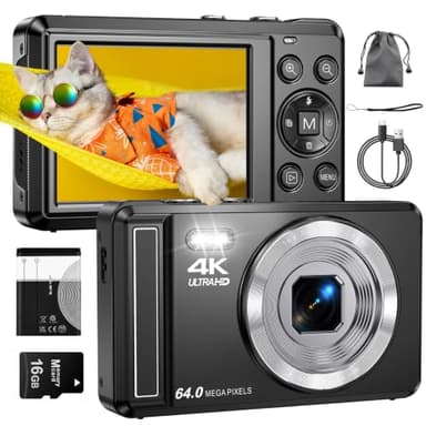 4K Digital Camera for Photography - 64MP Autofocus Vlogging Camera for YouTube with 16X Zoom - UHD 2.8'' Screen Compact Point and Shoot Digital Video Camera with Memory Card Gift for Beginners Teens