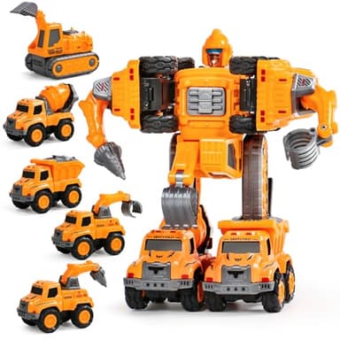 Fajiabao Robot Toy for Boys 4-6, 5-in-1 Construction Vehicle Set