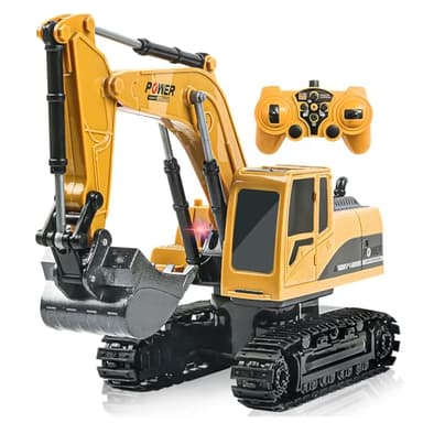 ID Gerilla Remote Control Excavator Toy, RC Construction - Metal Shovel Digger Vehicles with Lights Sounds and 680° Rotation Digging Sand, Birthday Gifts for 3 4 5 6-10 + Year Old (11CH Excavartor)