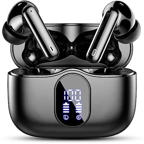 Wireless Earbuds, Bluetooth Headphones 5.4 HiFi Stereo, Wireless Earphones with ENC Noise Cancelling Mic, IP7 Waterproof in Ear Wireless Headphones, LED Digital Display Ear Buds, Touch Control, Black