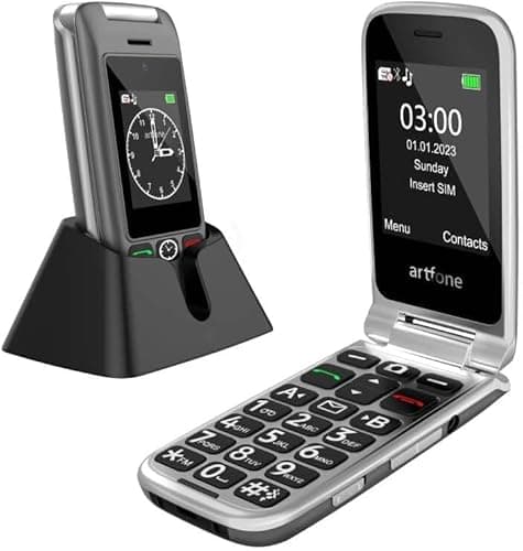 artfone G6 Red - 4G Unlocked Senior Cell Phone, Senior Flip Phone with Charging Dock for Elderly, Large Fonts, 2.4" Dual-LCD, SOS Button, Loud Speaker, 1300mAh Battery, Camera, Time Reporting