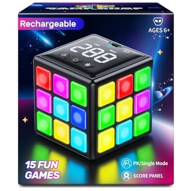 Niufunmal Rechargeable Game Cube, 15-in-1 Fun Brain Memory & Speed Games for Kids, Christmas Birthday Gifts for Boys Girls Ages 6-12+ Years Old, Cool Toys for Kids Teens with Score Screen (Black)