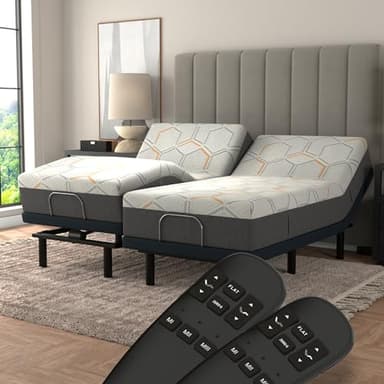 Blissful Nights Split King Adjustable Bed Frames and 12 Inch Copper Gel Infused Cool Memory Foam Mattress Medium Firm Feel CertiPUR-US Certified (Split King)