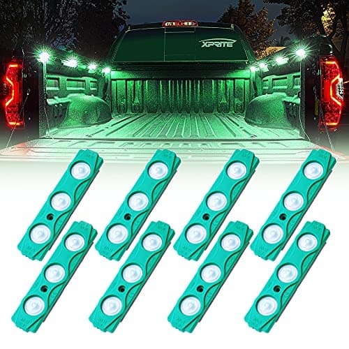 Xprite Led Rock Light for Bed Truck, 24 LEDs Cargo Truck Pickup Bed, Off Road Under Car, Foot Wells, Rail Lights, Side Marker LED Rock Lighting Kit w/Switch Green - 8 PCs